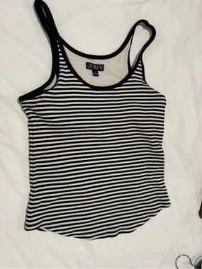 J. Crew Black & White Striped Ribbed Tank Size Medium